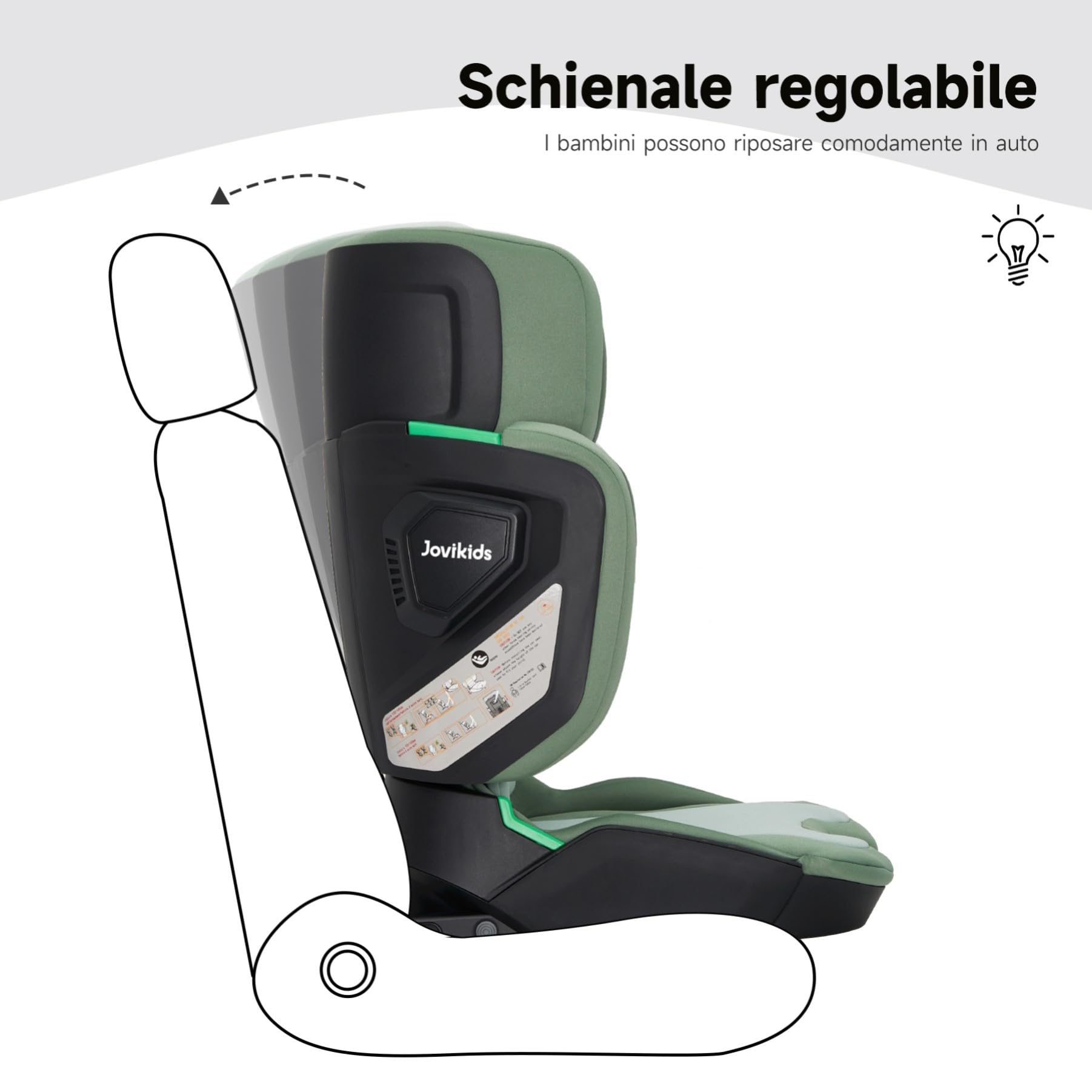 Jovikids i-Size Seggiolino Auto ISOFIX, Pieghevole Alzatina Auto per Bambini ECE R129, circa 3-12 anni/100-150cm, Altezza e larghezza regolabili