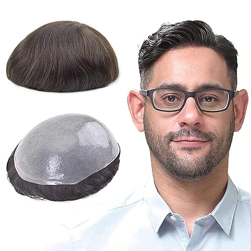 Lordhair Sistema para hombres con cabello humano, 0.003 in piezas de piel natural de repuesto tamaño base 8x10 pulgadas para hombre tupé marrón