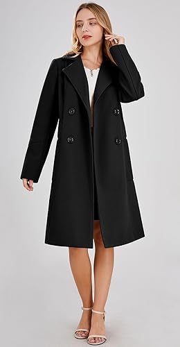 Miniatura 4 de Chouyatou - Abrigo básico de mezcla de lana, cruzado y de largo medio para mujer