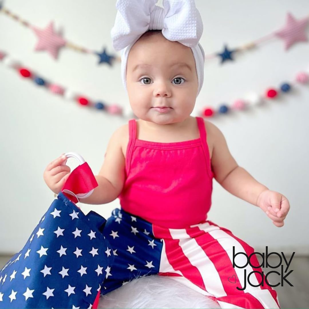 Baby Jack & Co 8x8” American Flag Lovey Patriotic Tag Toy - Crinkle Toys for Development of Five Senses - Soft & Safe - God Bless America - Military Child - BPA Free Clip for Stroller Toy