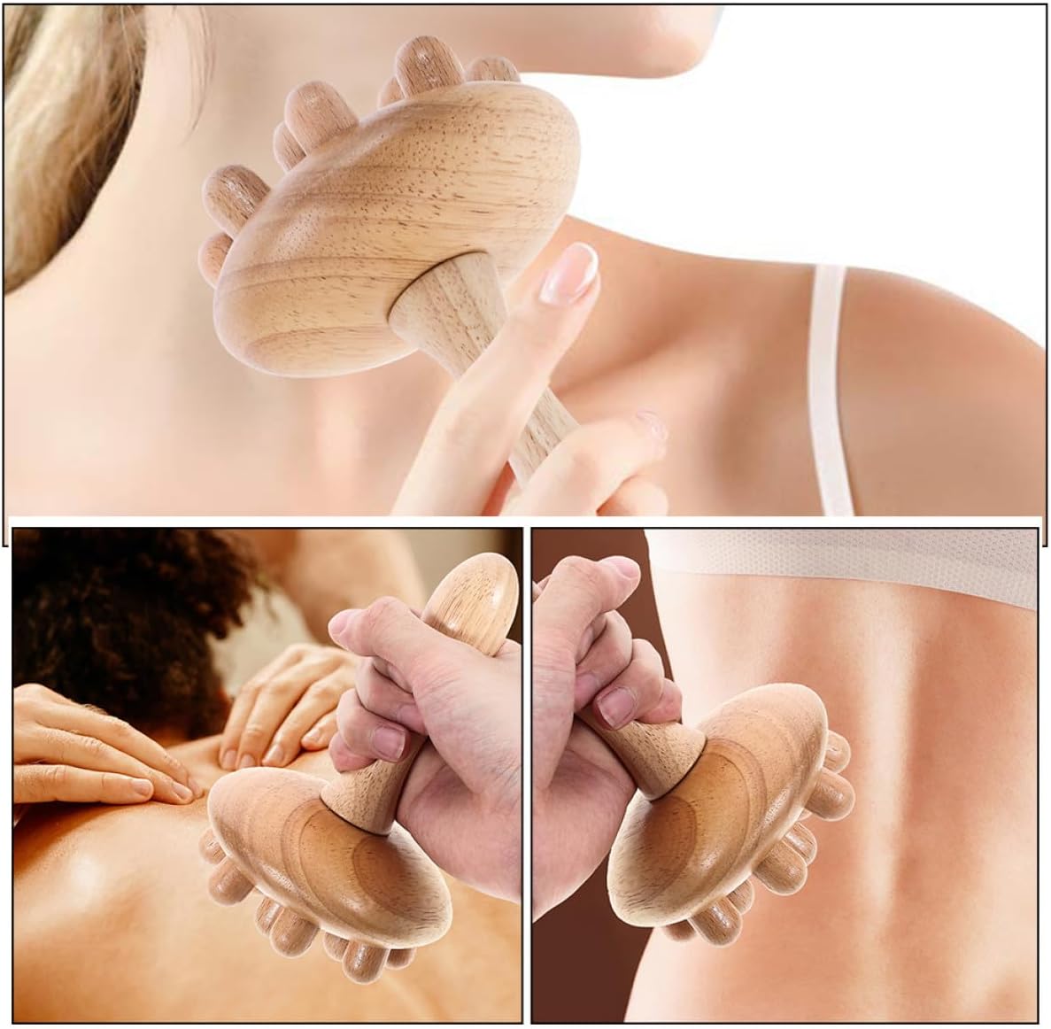 FRCOLOR Wooden Wide Tooth Comb 2pcs Handheld Scalp Massager Brush with Mushroom Head Manual Hair Care Detangler for Relaxation and Stress Relief