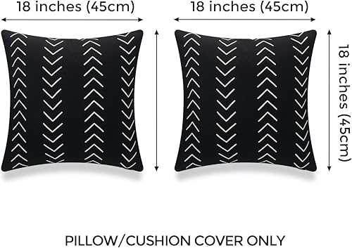 Miniatura 2 de Hofdeco Juego de 2 fundas de almohada bohemias para interiores y exteriores, solo para patio, sofá, punta de flecha negra, 18 x 18 pulgadas, juego