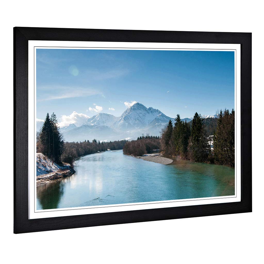 Big Box Art Framed Print of Mountain Landscape, Lake & Forest Design | Wall Art Picture | Home Decor for Kitchen, Living Room, Bedroom, Hallway, Black, A2 / 24.5x18 Inch / 62x45cm