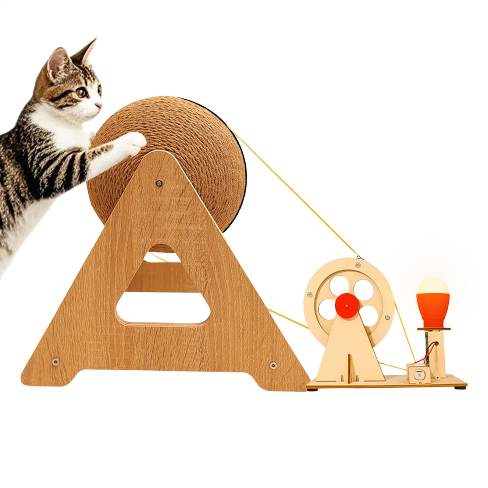 Balle en corde de sisal pour chaton avec lumière LED pour entraînement