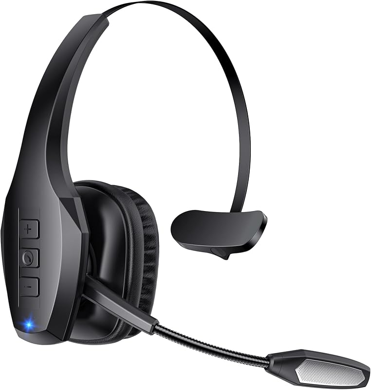 Auriculares Bluetooth para camionero, auriculares inalámbricos con micrófono, auriculares Bluetooth con micrófono con cancelación de ruido dual y botón de silencio, auriculares de PC con tiempo de trabajo de 55 horas para teléfonos celulares, computadoras, conductores de camiones
