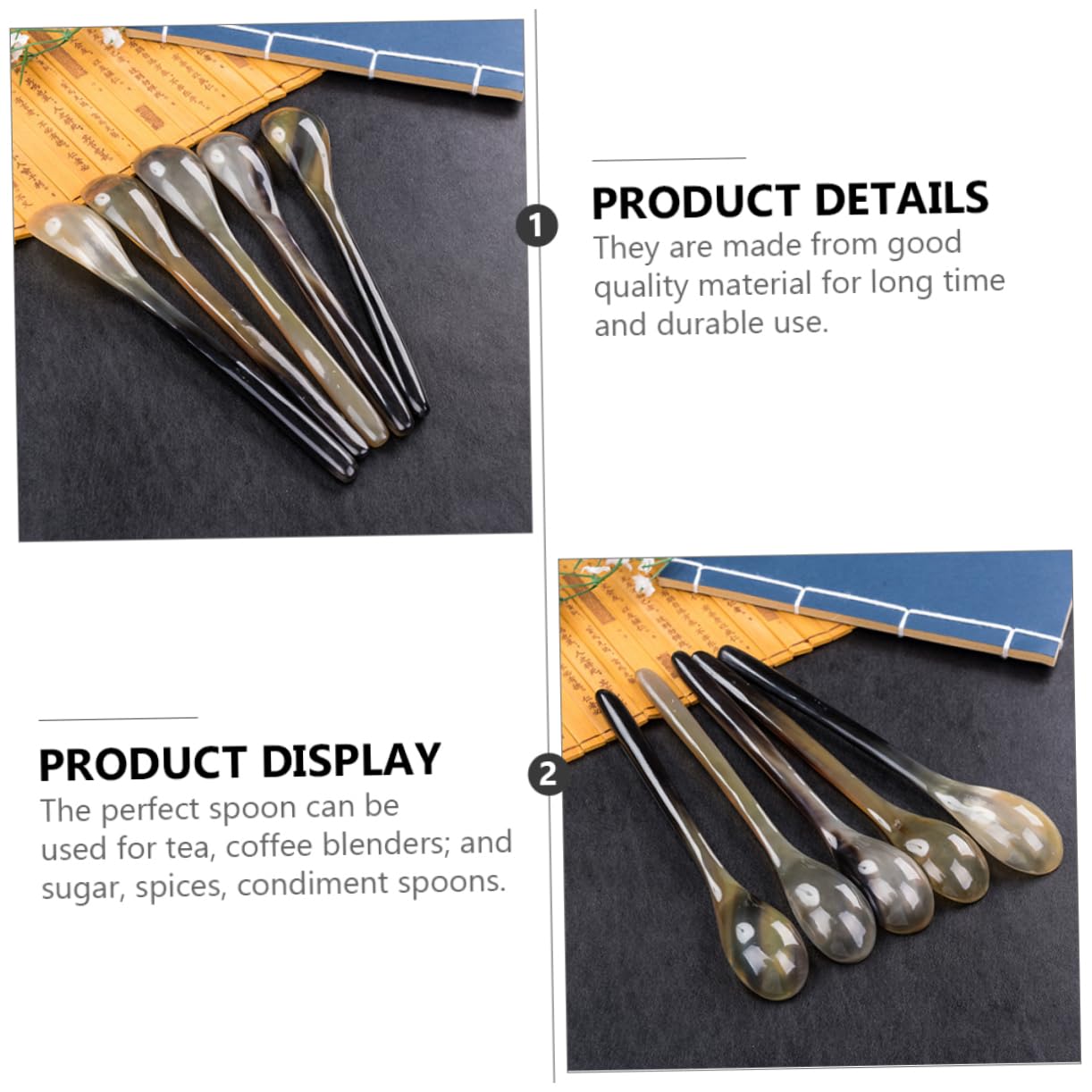 Cabilock 12piezas Cucharas De Café De Cuerno De Buey Natural Para Postres Sopa y Bebidas Utensilios Ecológicos y Duraderos