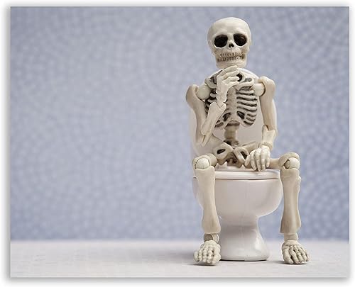 Miniatura 6 de Divertidos impresiones artísticas de esqueleto para baño, juego de 4 carteles de decoración humorística de calavera para inodoro, carteles góticos