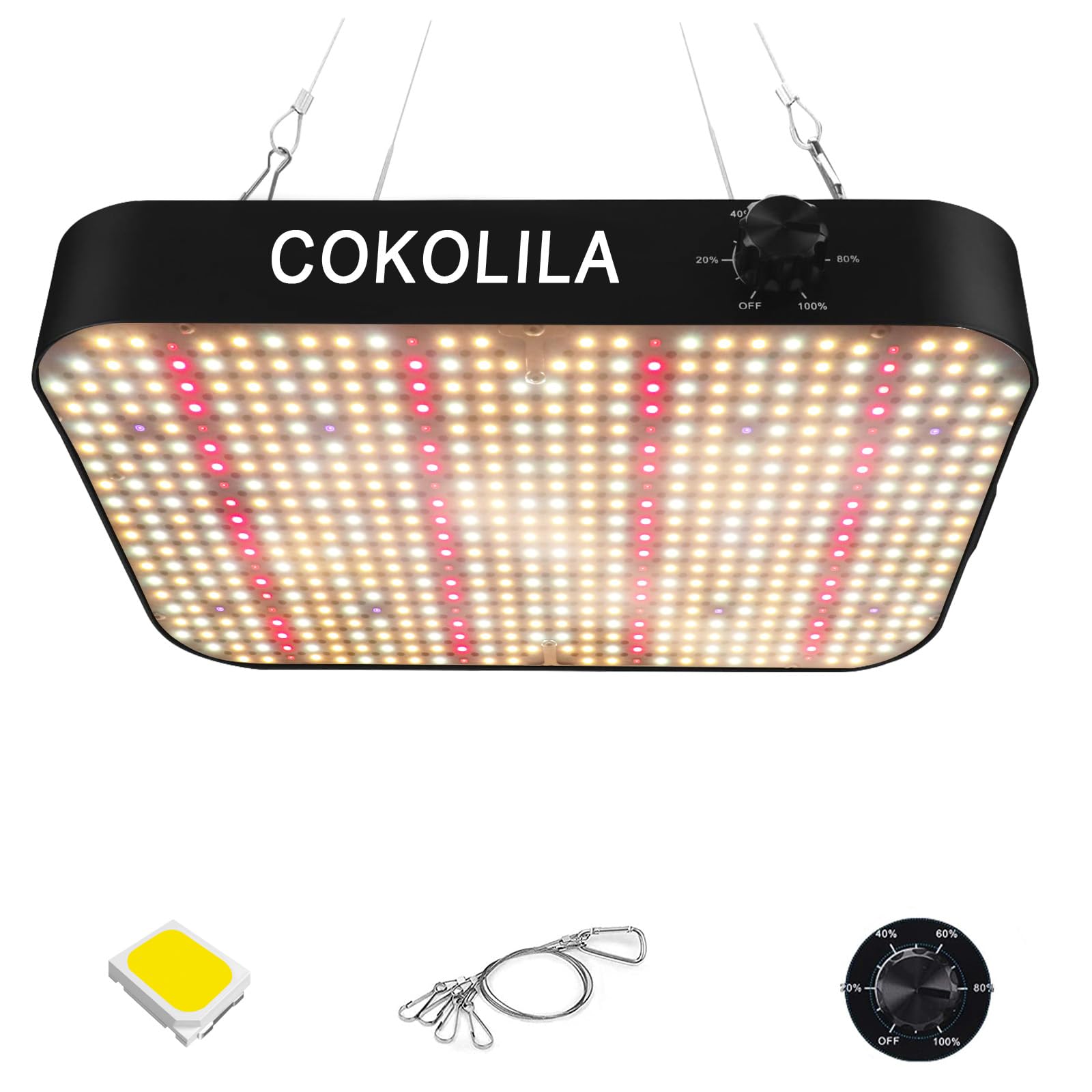 COKOLILA 1200w Dimmerabile Lampada per Piante, High PPFD Sunlike Spettro Completo lampada da coltivazione, luce piante con UV e IR, Funzione catena margherita per piante e verdure da interno