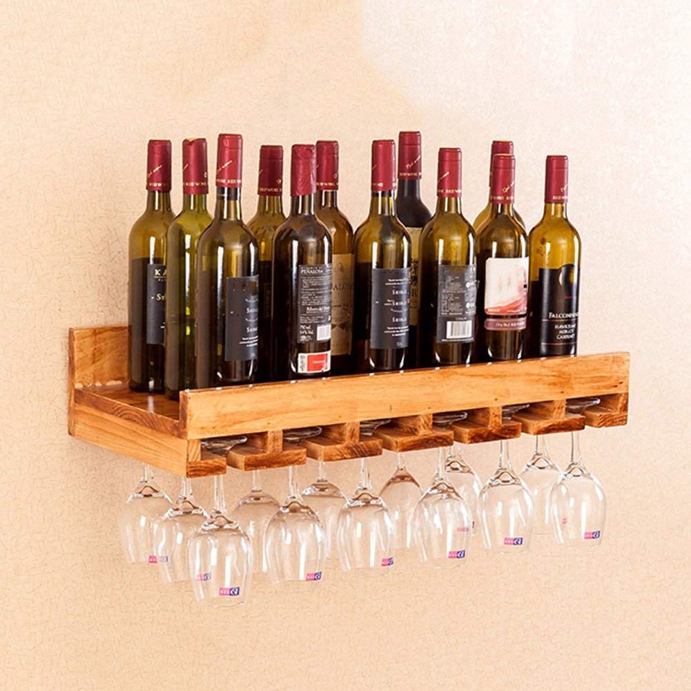 Casier à vin en bois mural de 70 cm avec porte-gobelet créatif pour verre