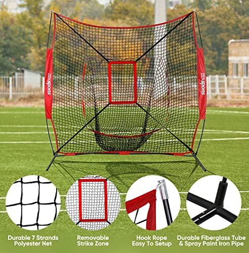 Zeny 7'×7' Baseball Softball Practice Net W/Strike Zone Hitting Batting Catching Pitching Training Net W/Carry Bag & Metal Bow Frame, Backstop Screen Baseball Equipment Training Aids #TOP1