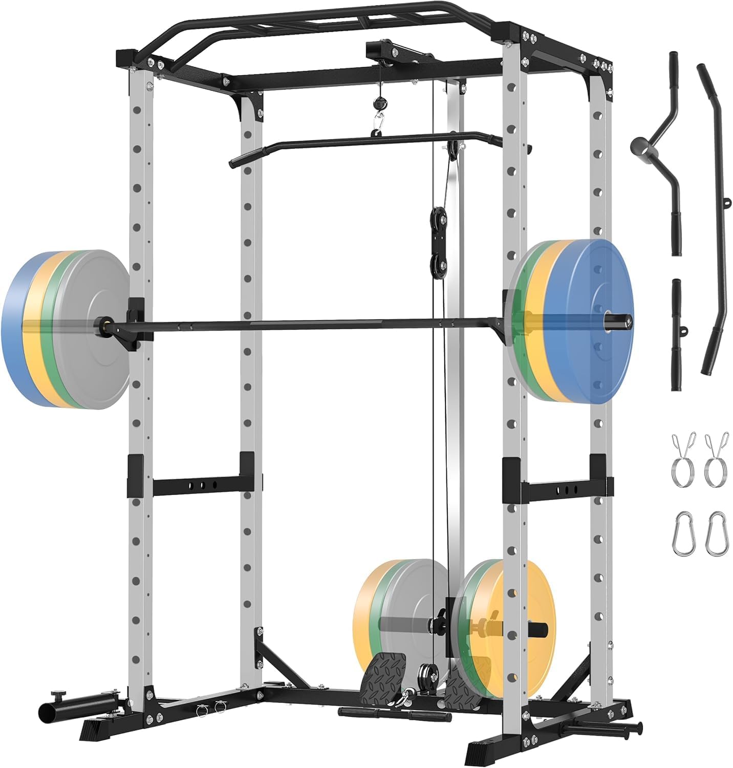 MEGASTAR MEGASTAR Power Rack – 1600LBS Capacity with Multi-Grip Pull-Up Bar & LAT Pulldown