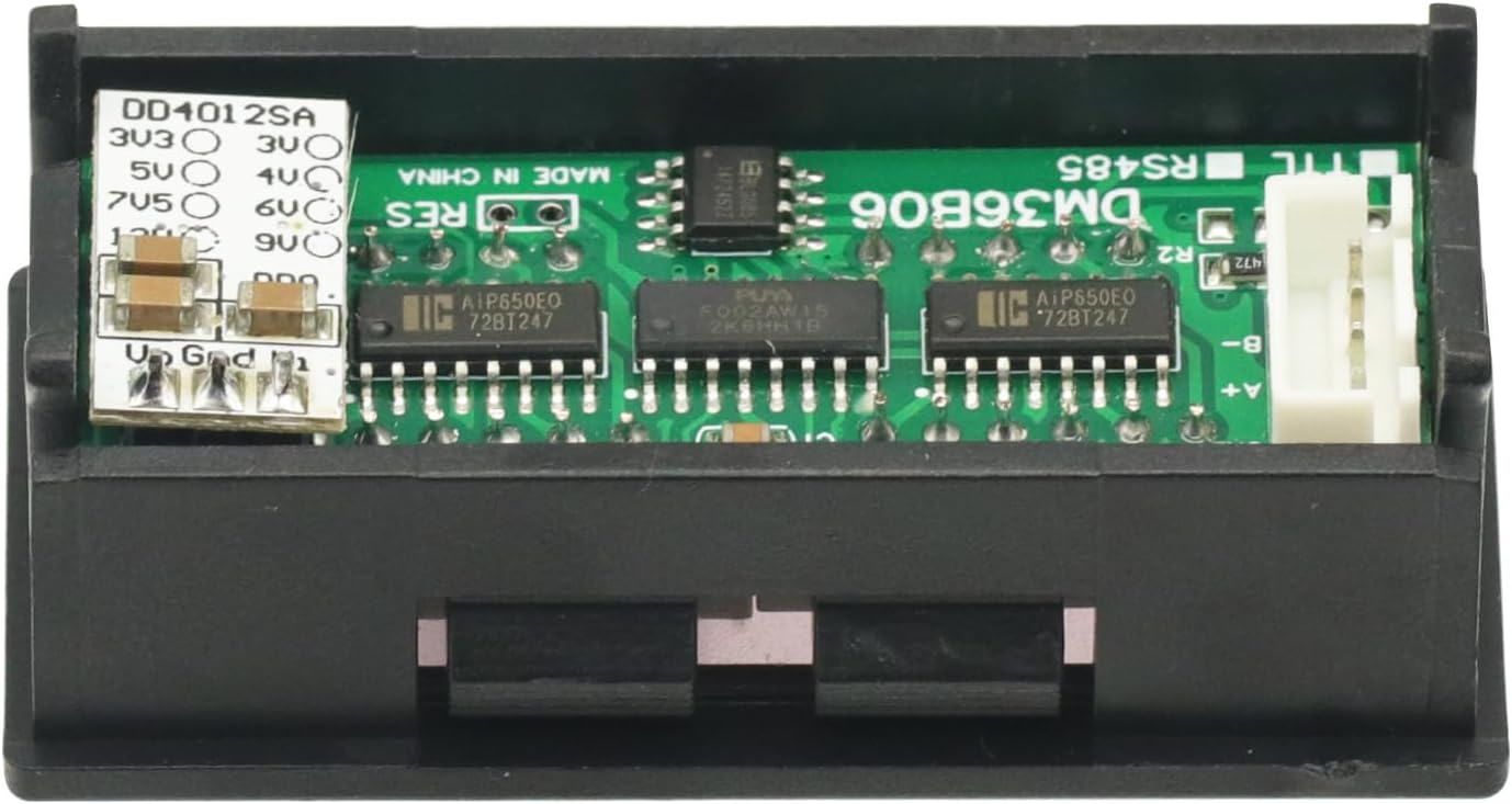 Close-up view of the LED Digital Display Module's circuit board, highlighting the RES jumper for hardware reset and power/RS485 terminals.