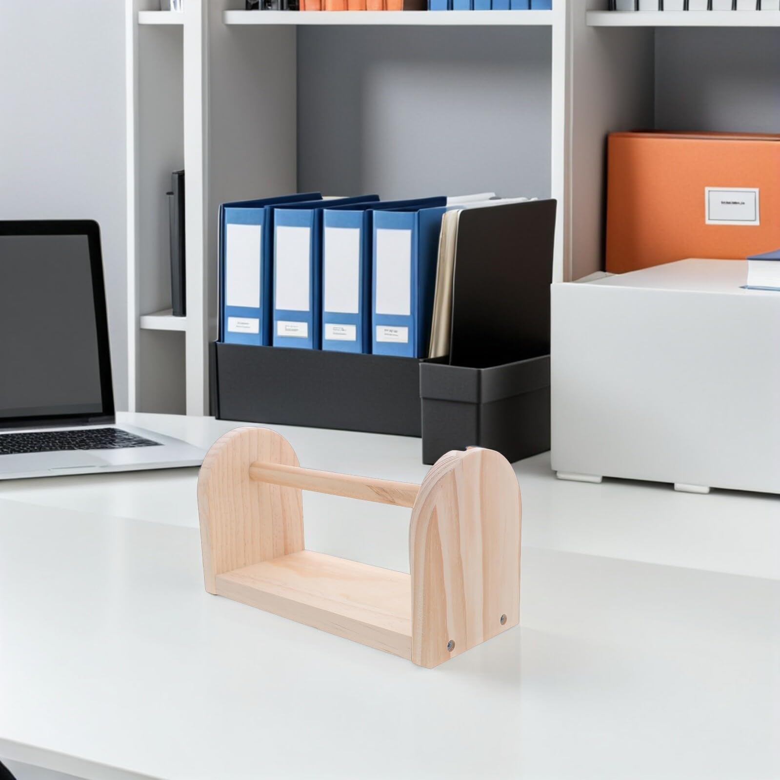 Healeved Dispenser per Nastro Adesivo Grande in Legno Porta Nastro Adesivo da Scrivania Ampia Capacità Supporto Decorativo per Ufficio Aula e Casa Organizer per Pezzi di Mascheratura e