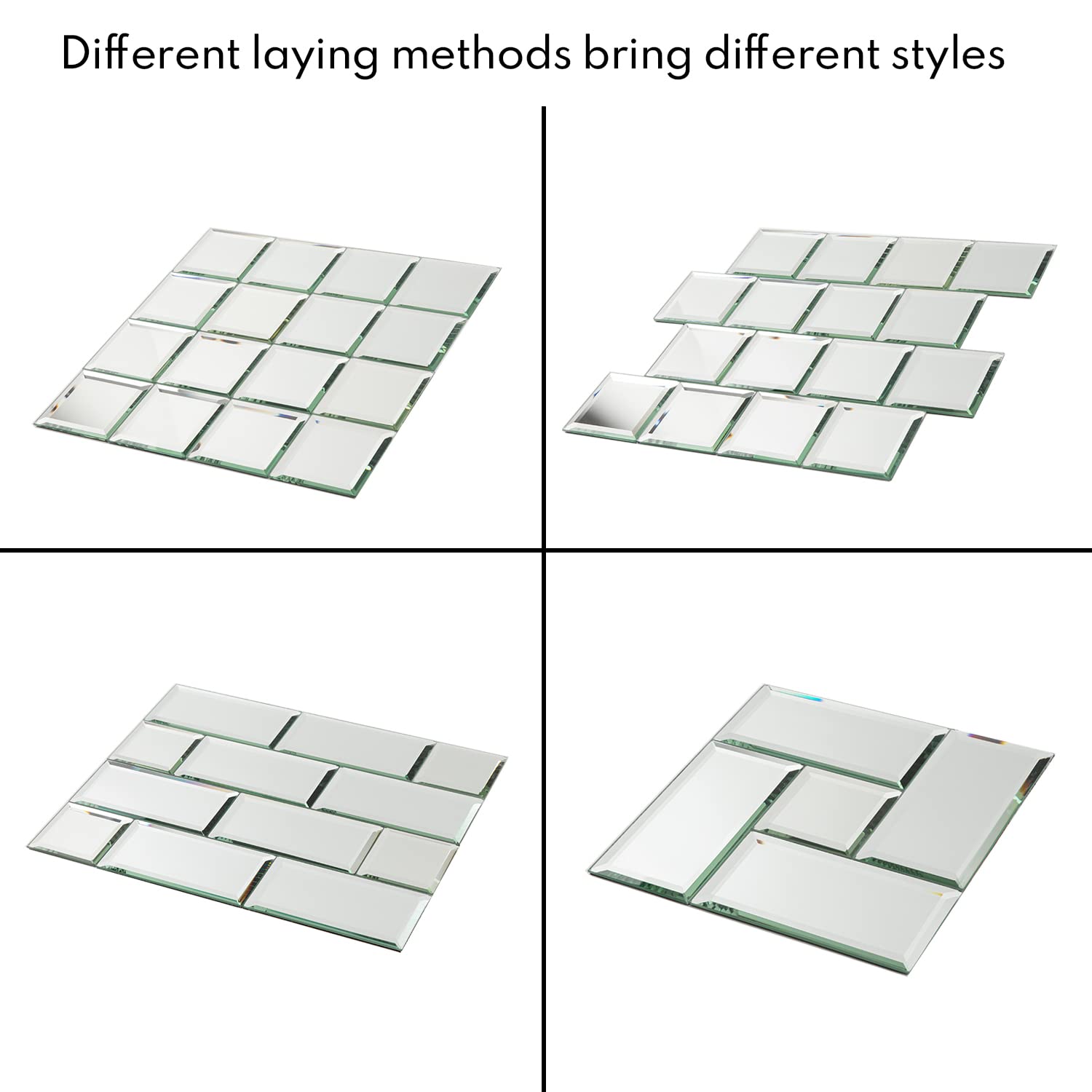 Lovdeco Peel and Stick - Piastrella in vetro a specchio smussato da 7,5 cm, con mosaico in cristallo argento, per cucina, bagno, 32 fogli