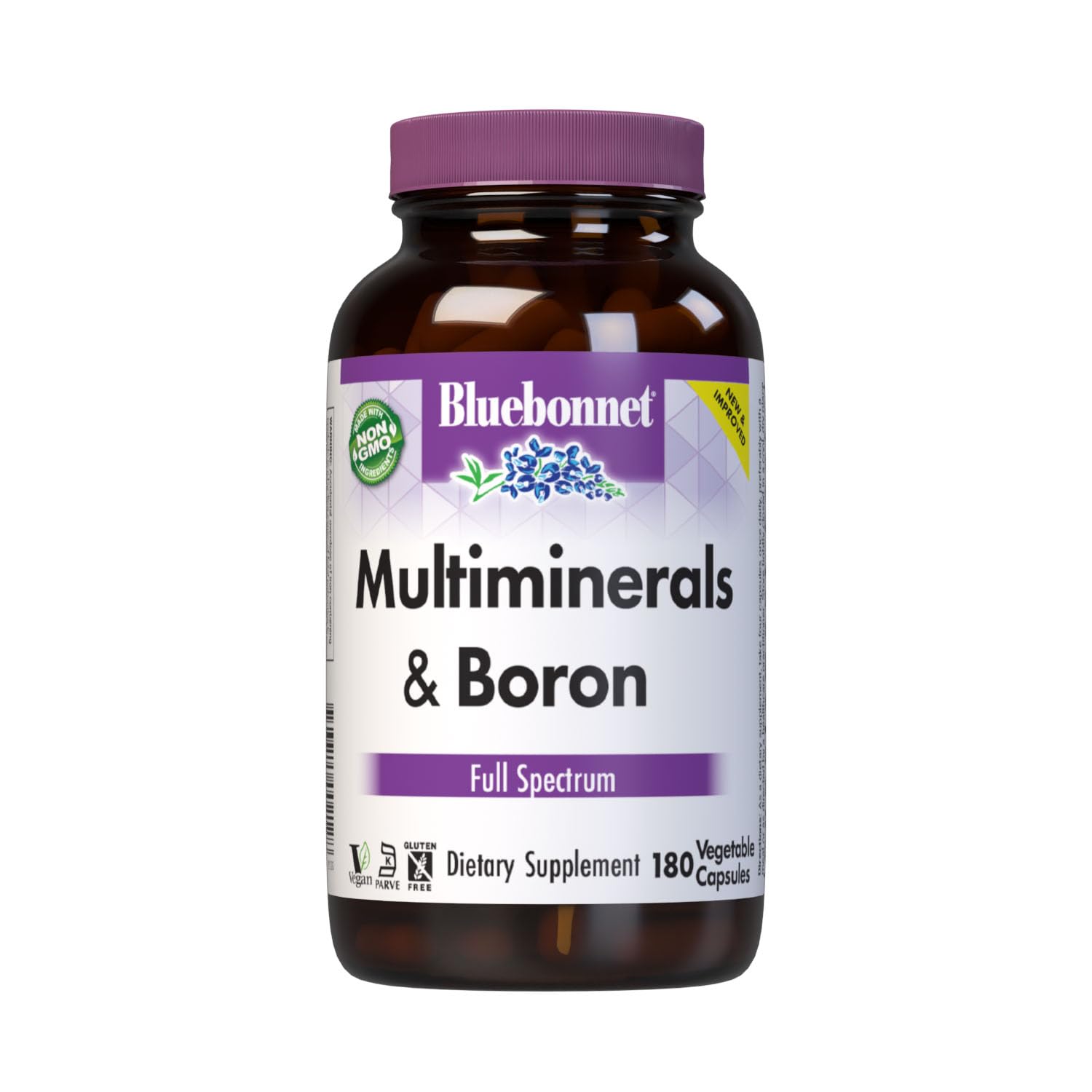 Bluebonnet Nutrition Multiminerals & Boron with Iron, Full Spectrum, Bone Health*, Non-GMO, Kosher Certified, Gluten-Free, Soy-Free, Dairy-Free, 180 Vegetable Capsules, 45 Servings Unflavored 180 Count (Pack of 1)