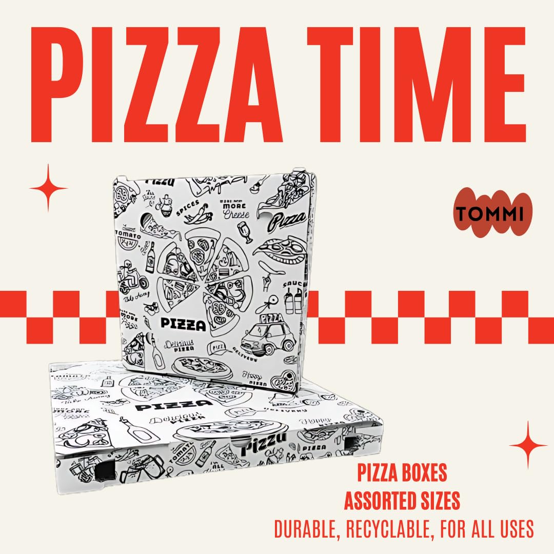 TOMMI Cajas de cartón para pizza, 50 x 50 x 5 cm, paquete de 50 unidades
