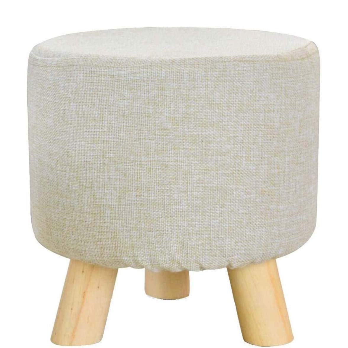 Repose-pieds rembourré avec housse amovible en lin et pouf rond en bois