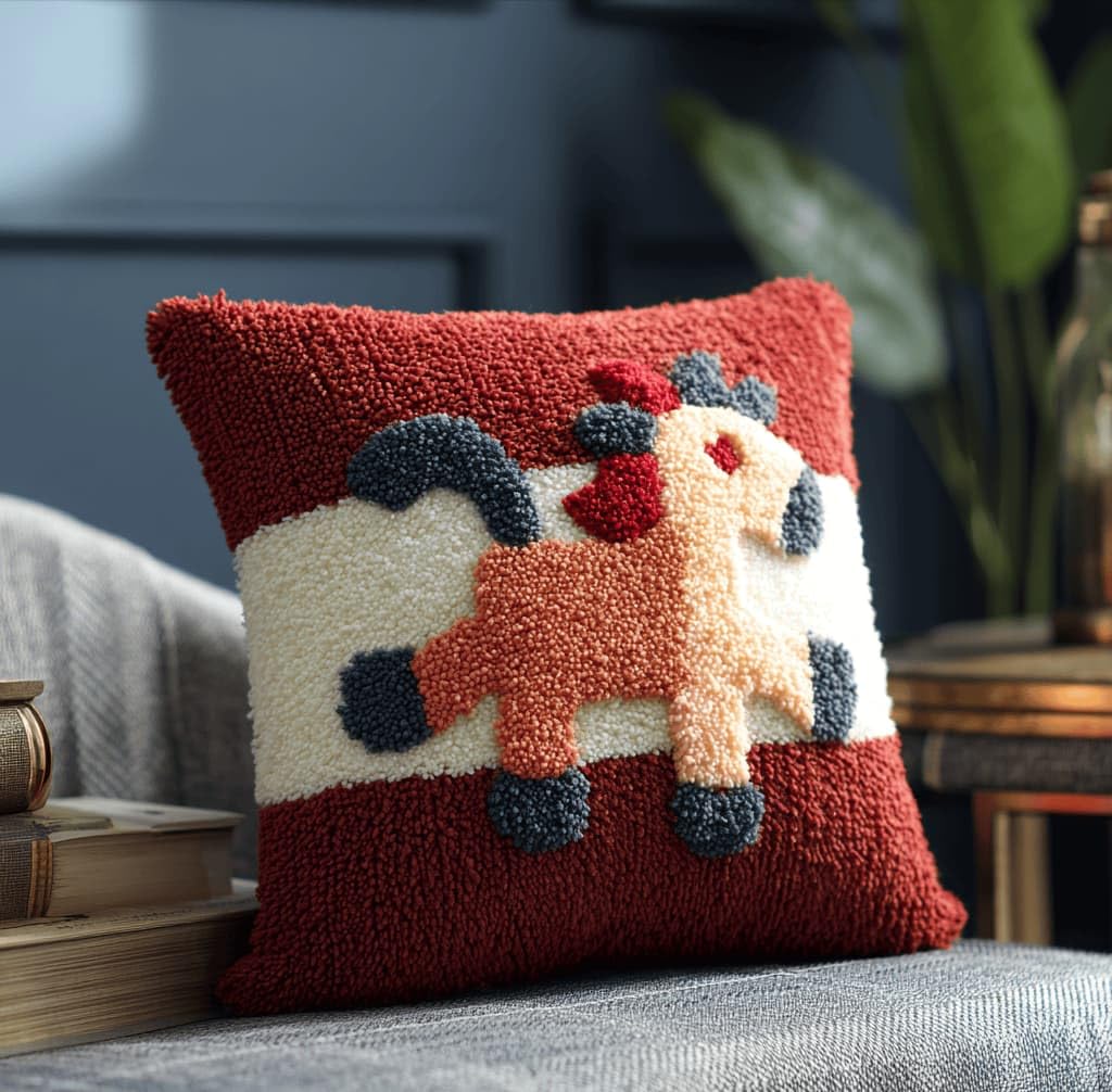 Kitquiver Decor Latch Hook Cushion Kit,Horse DIY Pillow Cover 43X43Cm