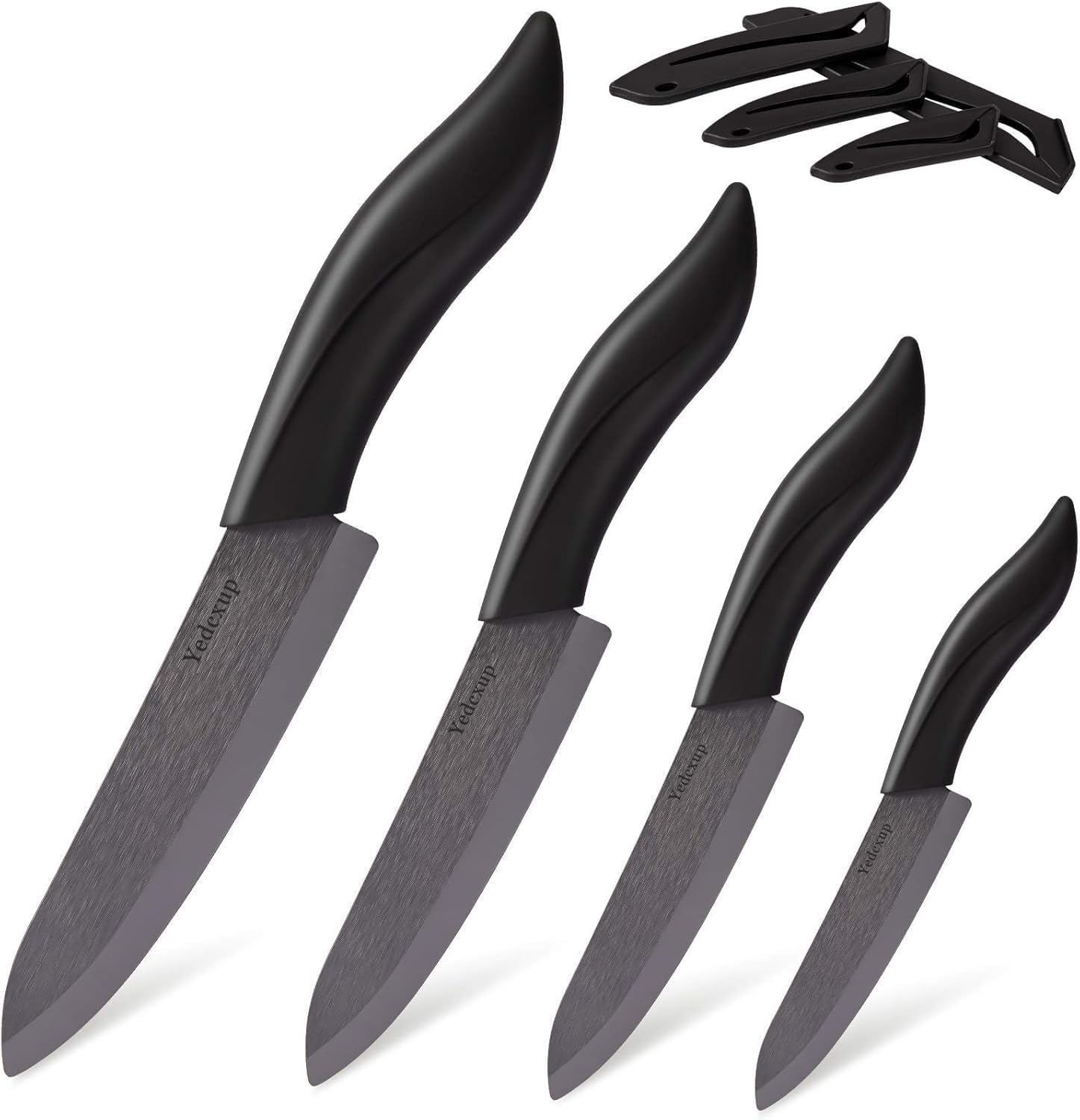 Coltello in ceramica da cucina – 4 coltelli in ceramica (6" Chef, 5" Utility, 4" Frutta, 3" sbucciata), taglienti, coperture protettive, non arrugginiscono, nero