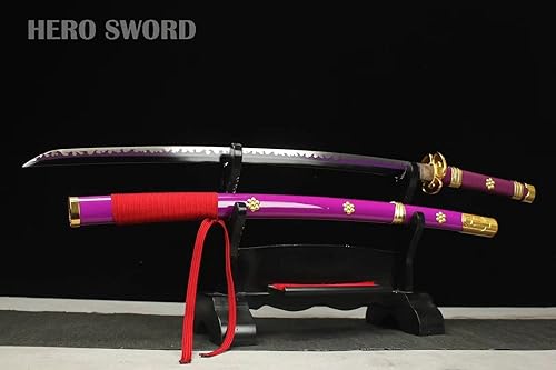 Miniatura 3 de HERO SWORD Roronoa Zoro Katana, Yama Enma Anime Samurai Cosplay espada katana japonesa hecha a mano, textura original, acero al carbono 1060, hoja