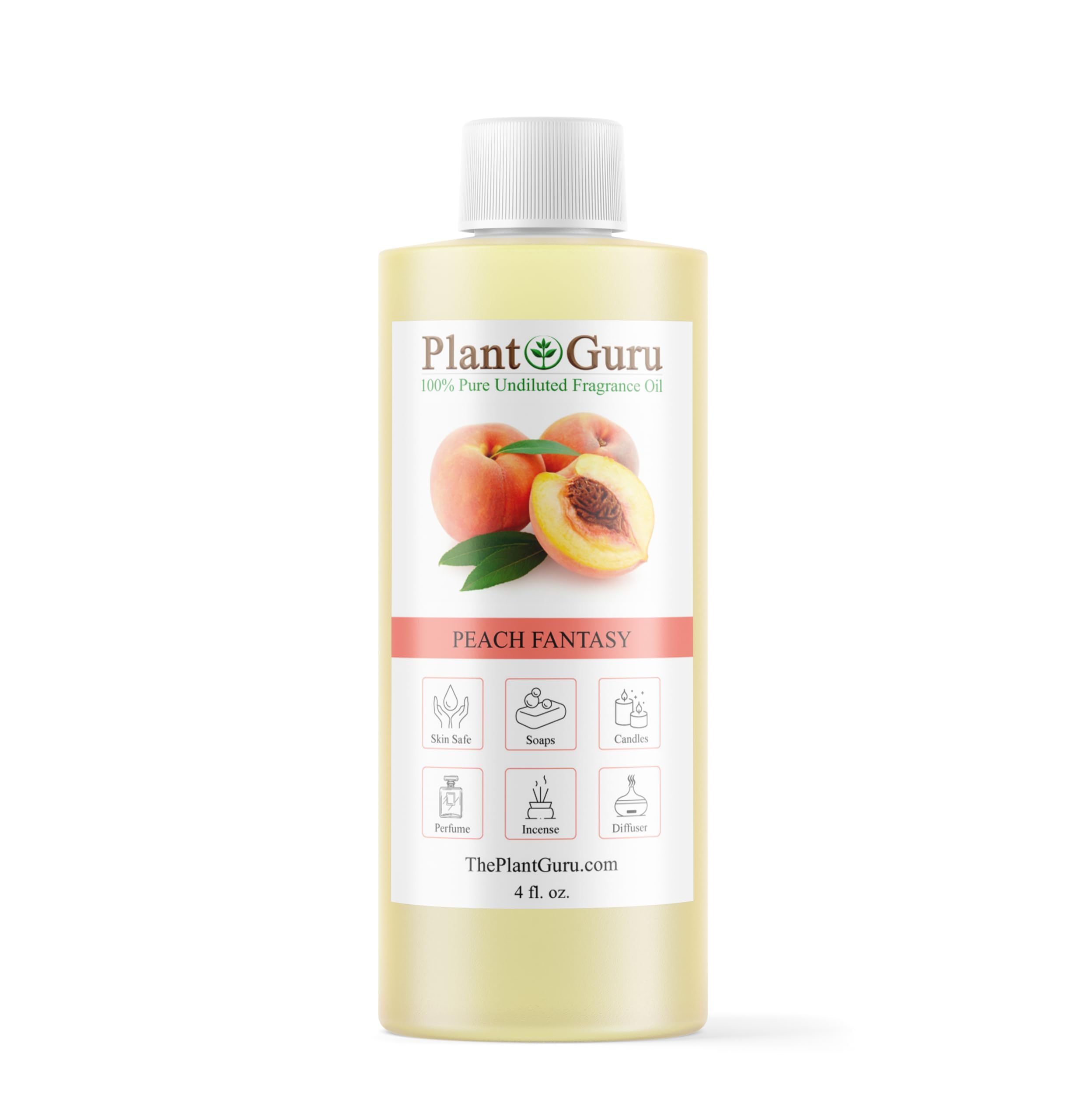 Peach Fantasy Fragrance Oil 4 fl. oz. Scented Oil for DIY Soap Making, Candles, Bath Bombs, Body Butters. Used in Aromatherapy Diffusers, Burners and Warmers. Add to Lotions and Creams.