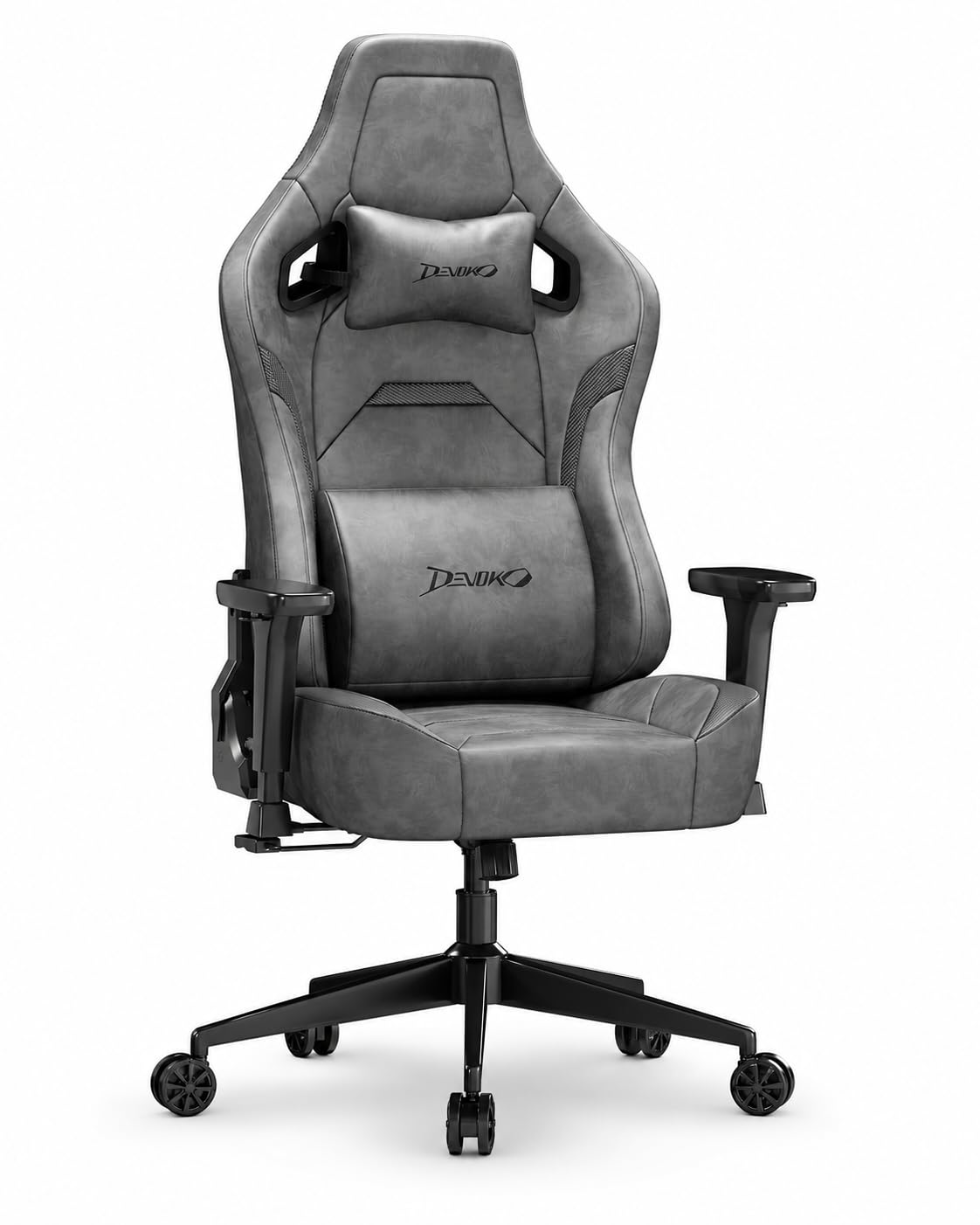 Devoko Sedia da Gaming Ergonomica in Pelle Scamosciata, Poltrona da Ufficio Gamer Reclinabile 90°-135°, Braccioli 3D Regolabili, Base in Metallo