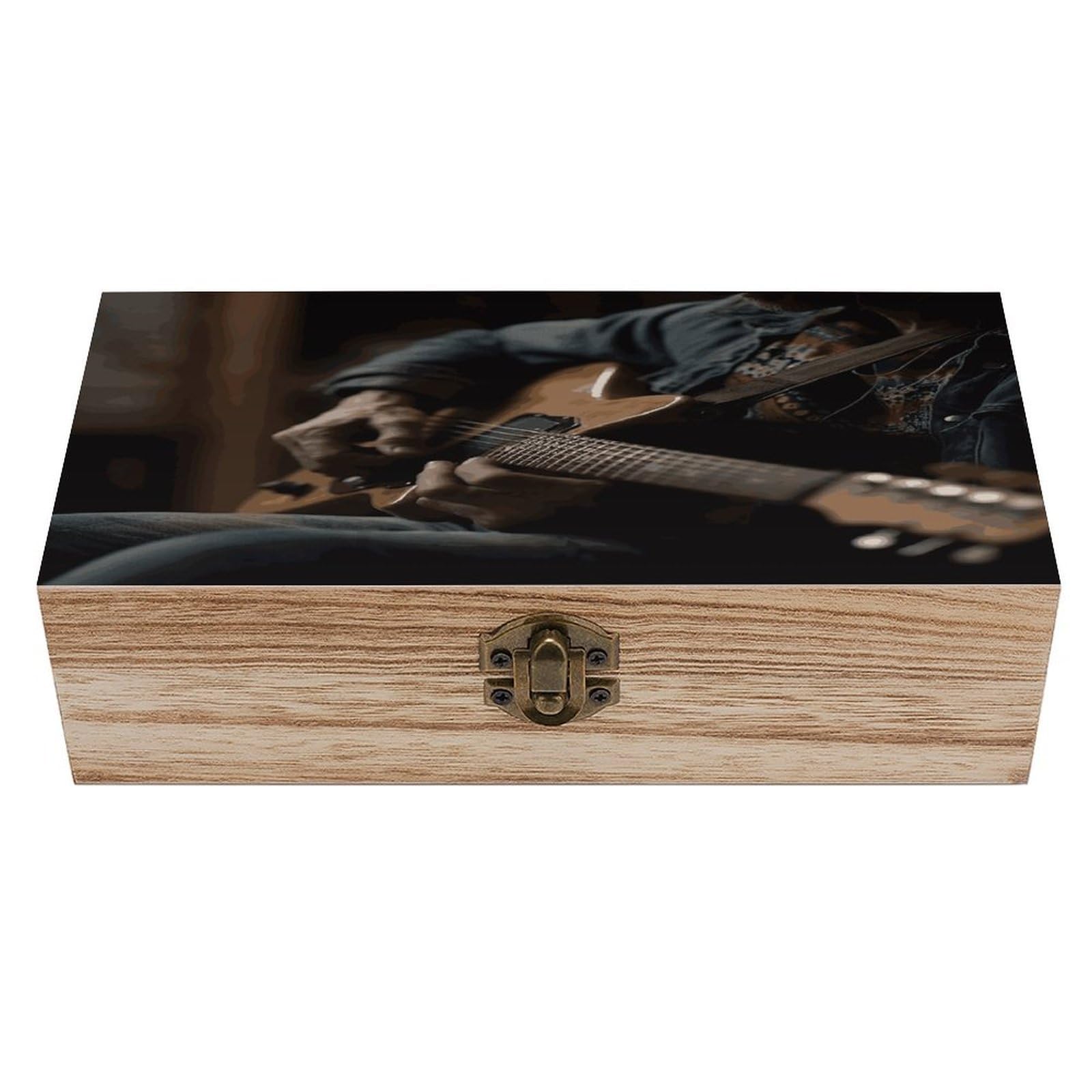 Btcowzrv Style Guitar Player Wooden Storage Box, Keepsake Box With Hinged And Retro Lock, Wood Jewelry Organizer For Photos & Mementos And Home Decor