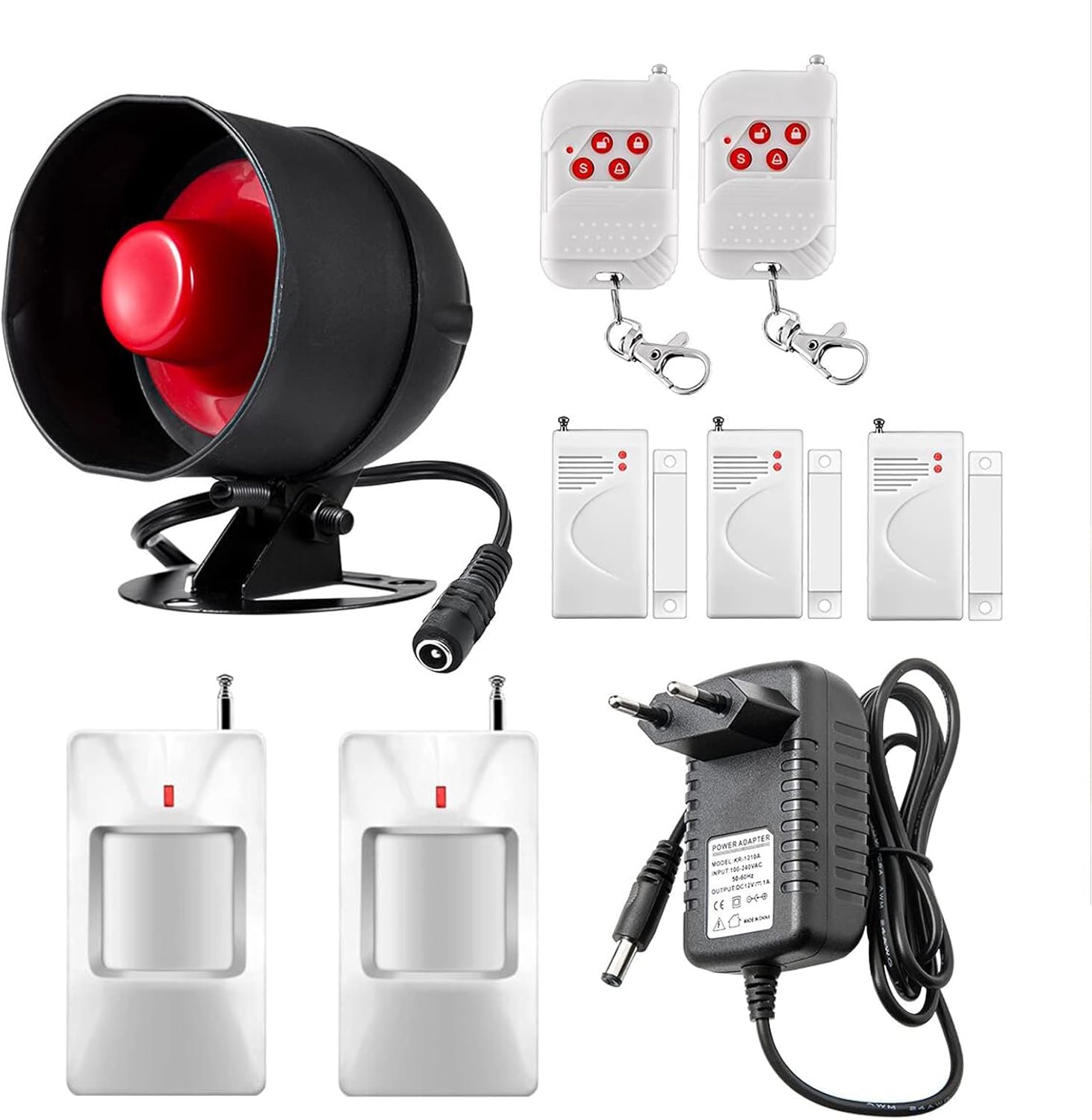 Sistema di allarme di sicurezza, set da 9 pezzi con sirena da 115 dB, sensore di movimento, sensore per finestra e telecomando, per magazzini, negozi, casa