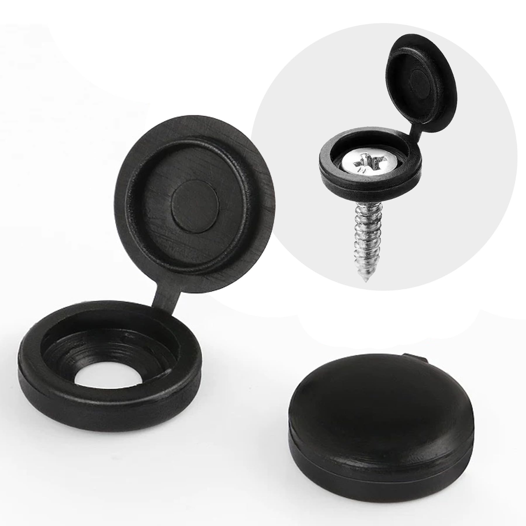 LEPEVNEY Black Plastic Hinged Screw Cover Caps 5.8mm Hole Fold Snap Washer, 50 Pieces Pack, M6