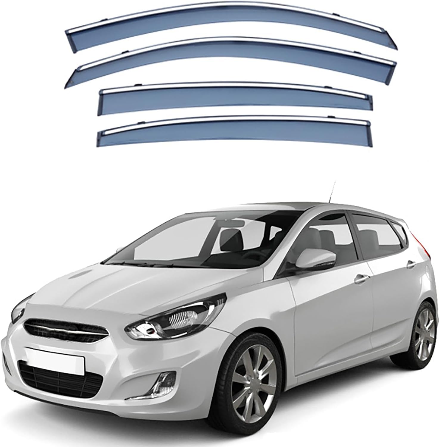 FengXH Window Deflectors for Hyundai i25 Accent Hatchback MK4-RC 2011-2016 - 4pc Smoke Tint, Waterproof, Noise Reducing.