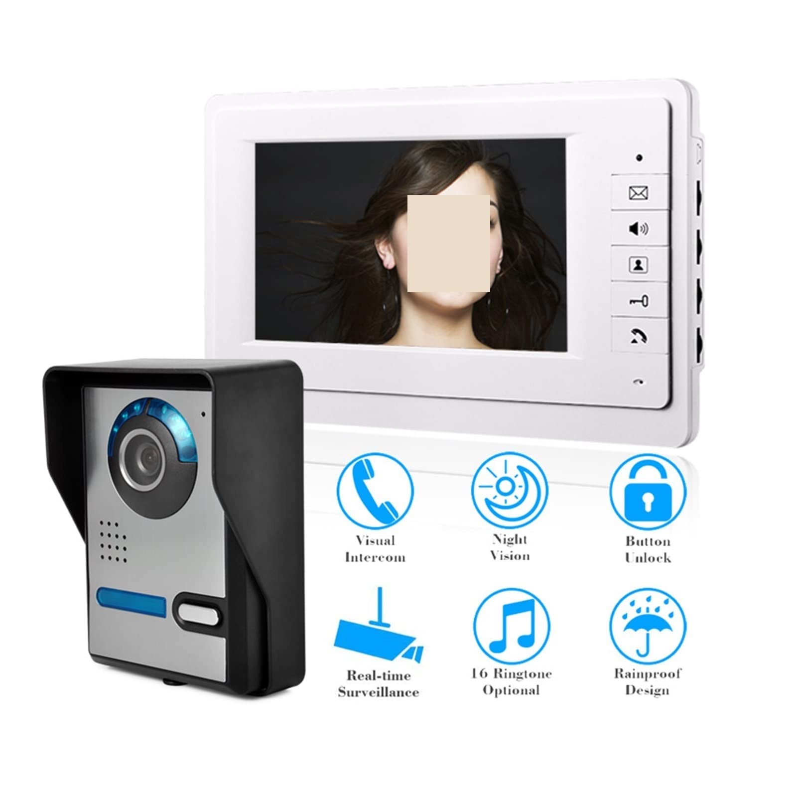 EDEDE Campanello Video senza fili, Videocitofono Di Sicurezza Kit Di Videocitofono Videocitofono Telecamera A Infrarossi Antipioggia For Appartamento Di Costruzione Di Ville Domestiche