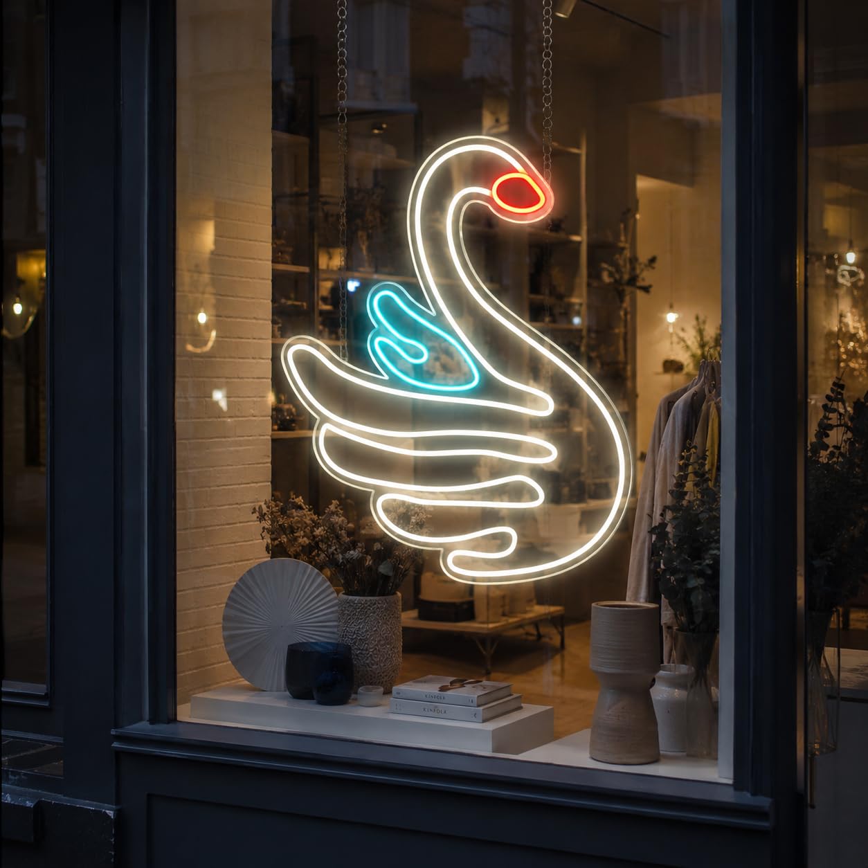 Letrero Cisne Blanco Cartel Luminoso LED Escaparate, Decoración de Pared en Metacrilato, Luz Brillante, aproximadamente 50cm alimentación 12v