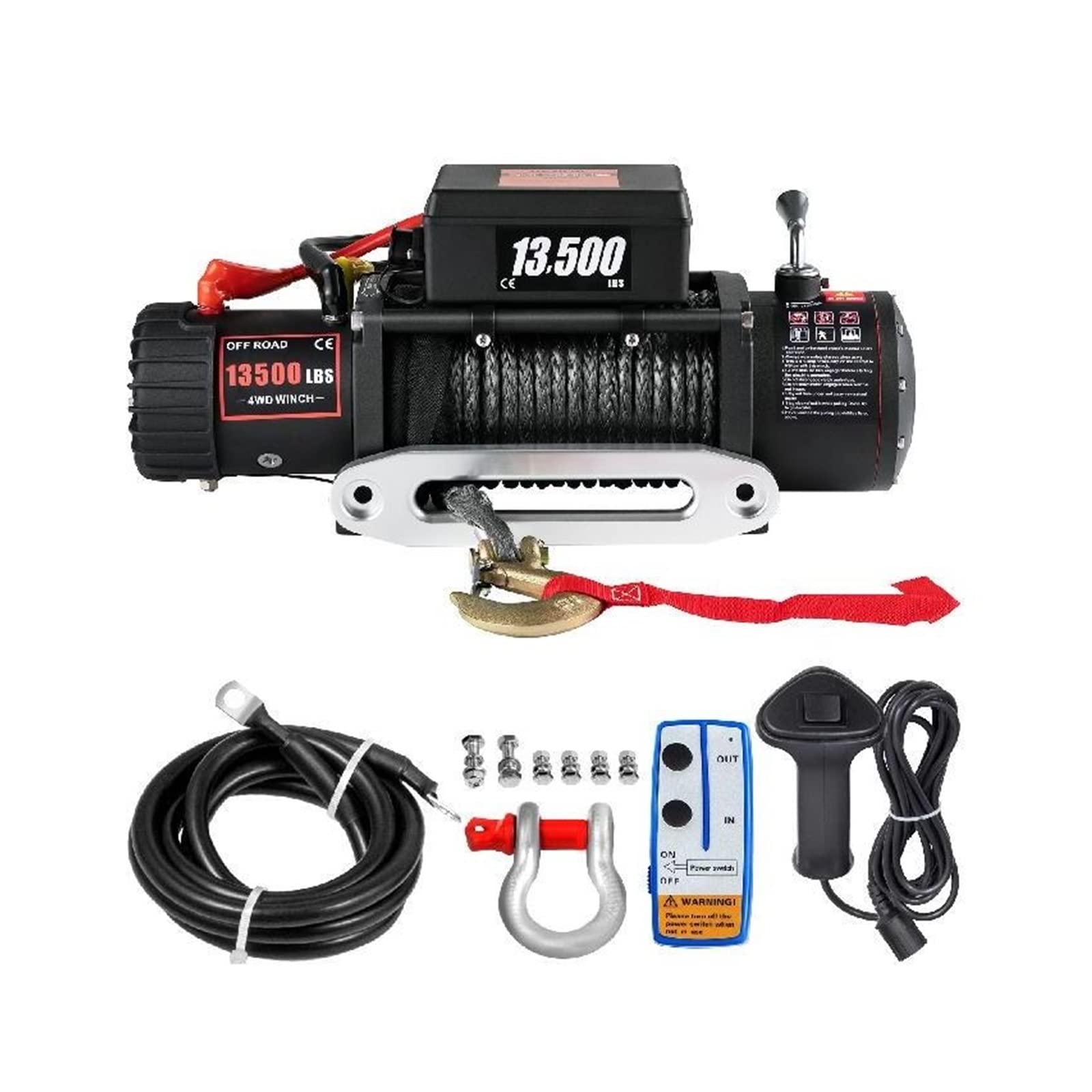 CVFRDD 13500LBS 12V Electric Winch 92ft Synthetic Ropes Towing Strap For 4X4 Car Trailer, ATV Offroad Truck With Wireless Control