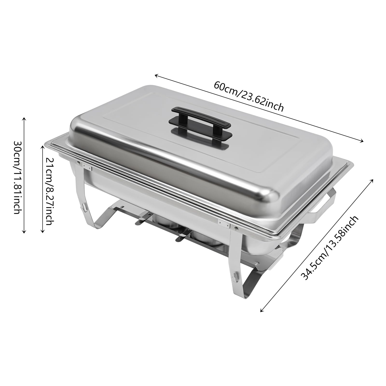 Chafing Dish Set scalda buffet, 6 l, in acciaio inox, con 2 contenitori, scalda buffet rettangolari per catering, feste, matrimoni, ristorante, struttura e supporto per combustibile inclusi