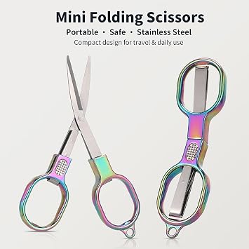 2Pcs Folding Travel Scissors, Portable Mini Badge Scissors, Foldable Design