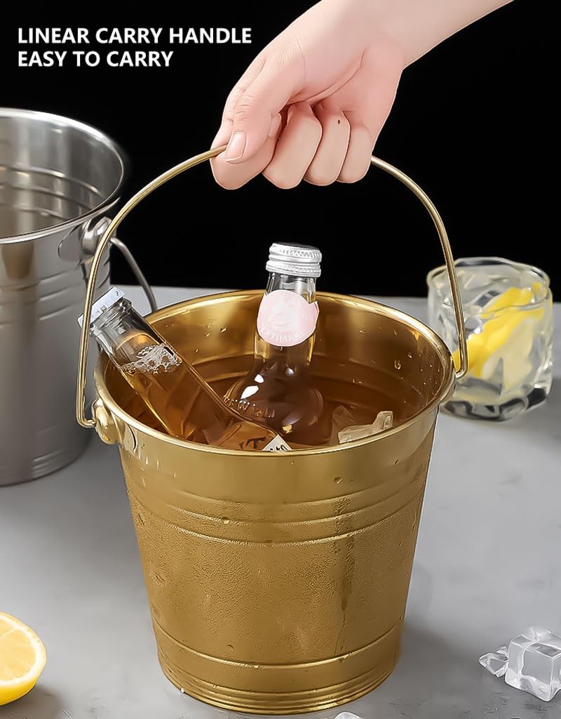 Cubo de hielo, cubo for enfriar bebidas, paquete de 2, cubo de hielo grueso de 3 litros con asas fáciles de transportar, cubo de hielo for cerveza, vino, champán, barra de casa, soporte for hielo(Gold