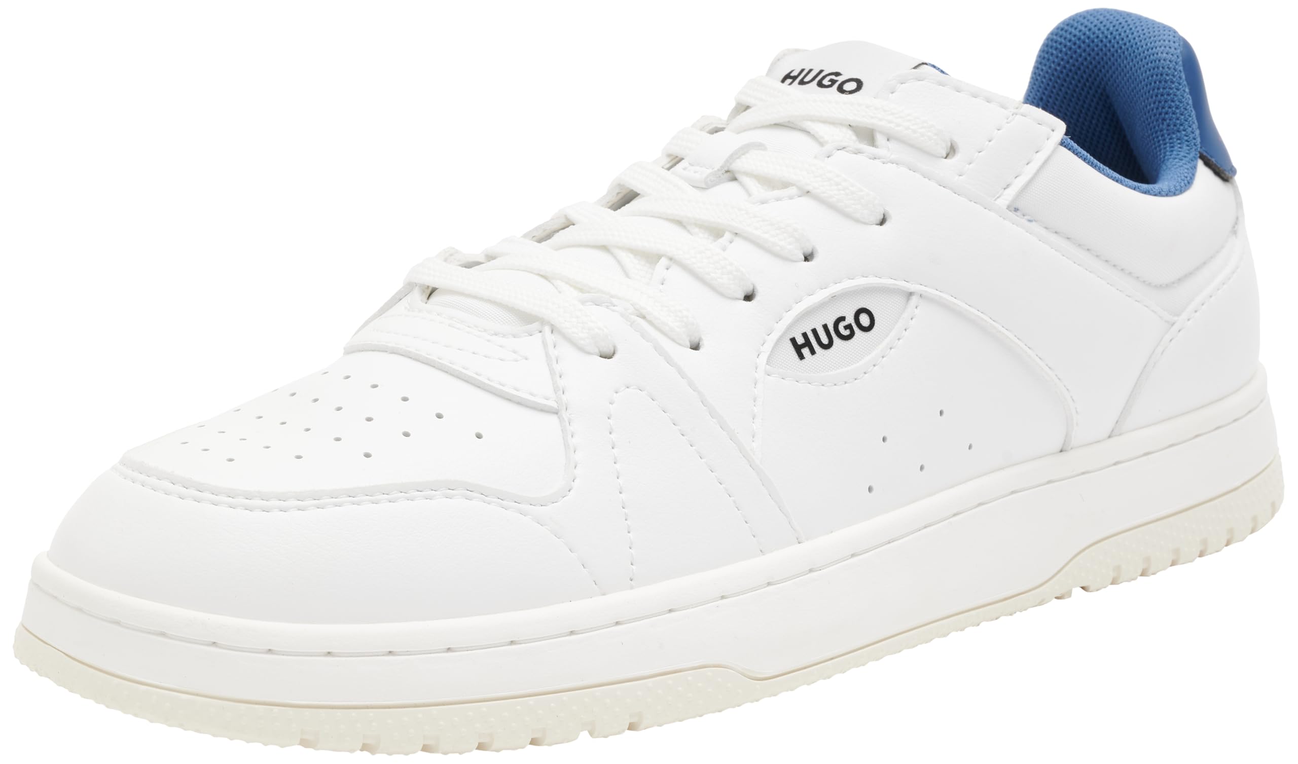 Hugo Mens Hadrian Tenn Faux Leather Lace Up Sneakers with Logo Detail Size, Open White114, 7 UK