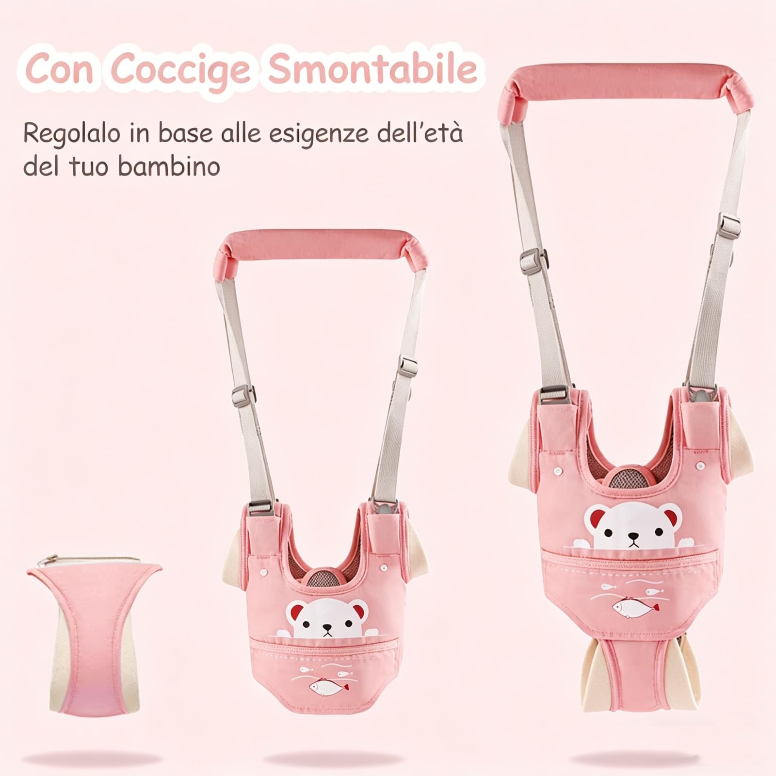 Imbracatura Sicurezza Traspirante Regolabile per Bambino 6-36 Mesi, Primi Passi con Bavaglino