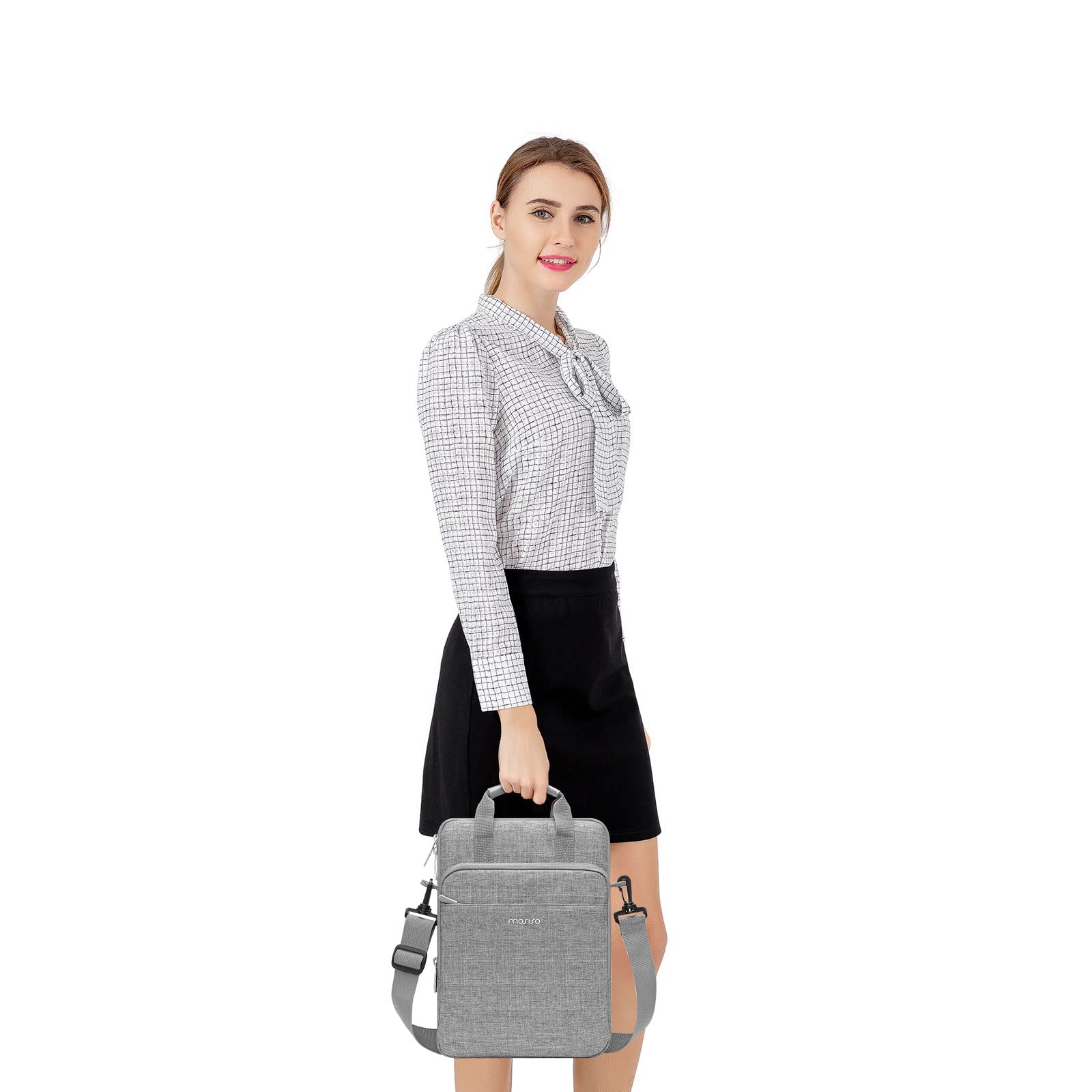MOSISO Sacoche Vertical pour Tablette Compatible avec iPad Pro 12,9 Pouces M2 M1(6th/5th/4th/3rd) 2022-2018,Surface Pro 12,3 X/7/6/5/4/3/2/1,Sac à Bandoulière Surélevé Front&Poche Horizontale, Gris
