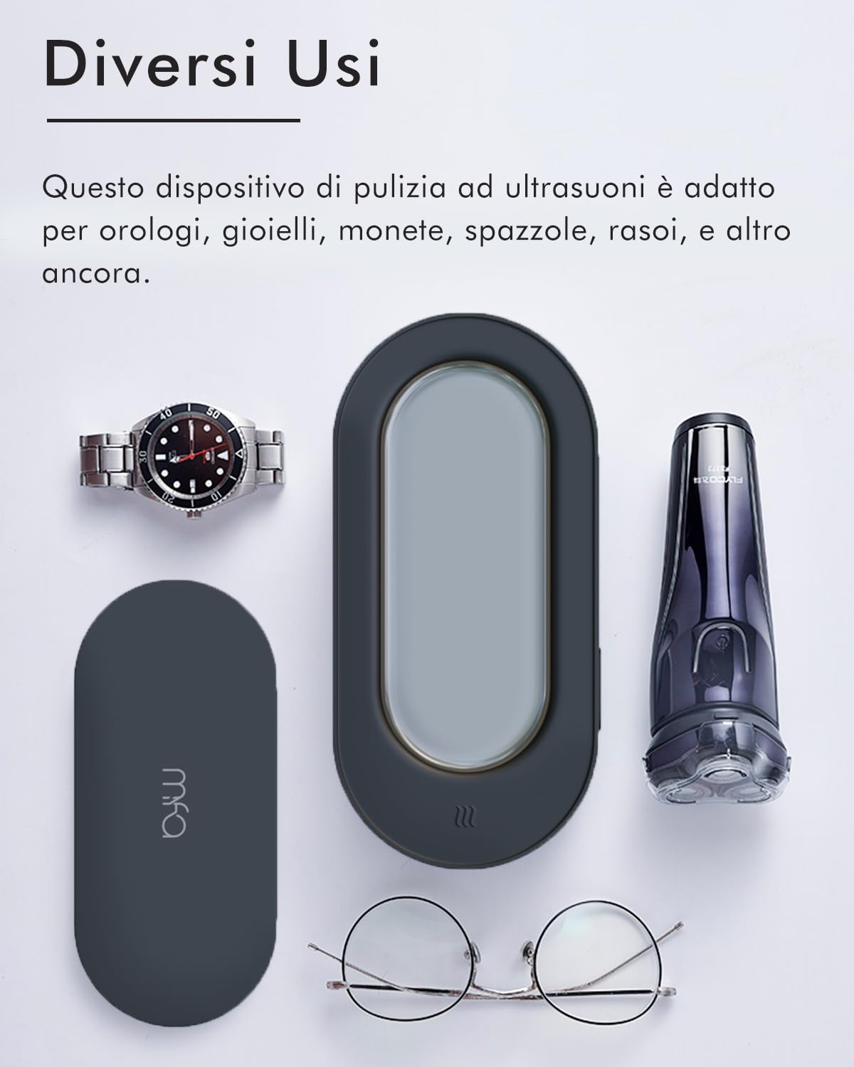 mfa® | Dispositivo per la Pulizia a Ultrasuoni per Occhiali, Braccialetti, Gioielli in Argento (Bagno D'argento) e Strumenti | Pulitore a Ultrasuoni | Sterilizzazione | Ultrasonic cleaner