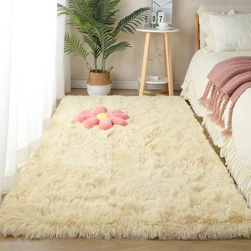 Shaggy Rug for Bedroom, Soft Fluffy Area Rugs Living Room, Washable Rug Antiskid Shaggy Carpets for Home Decor, Dorm, Kids Room Lounge Office,Beige,160×230cm