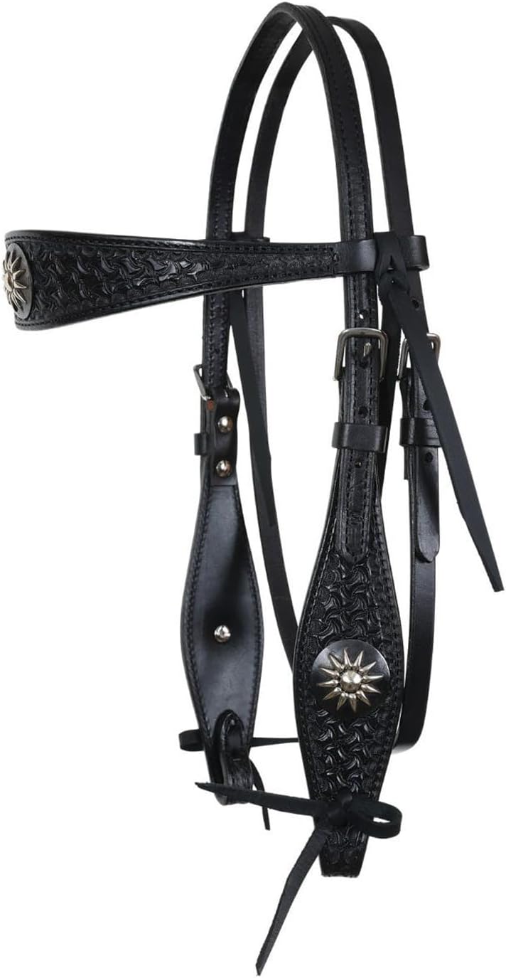 Circle Y Dark Rider Browband Double-Ply Leather Horse Equestrian Equine Headstall | Working Length: 35" - 43" - 1075-12-AB