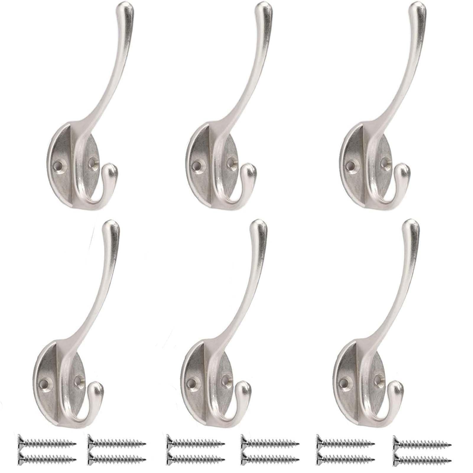 Yesmin Silver 6 Pcs Vintage Coat Hook,Wall Mounted Heavy-Duty Wall Hook,Used For Hanging Jackets,Hats,Towels,Keys,Etc-Y