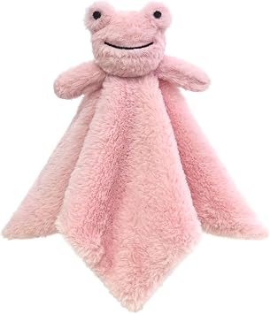 Baby Pink Frog Soft Stuffed Animal Security Blanket, Plush Frog Character Lovey Blanket, Baby Shower/Nursery Gift, Newborn Infant Toddler Snuggle Blankie for Girls Boys, 14 Inches
