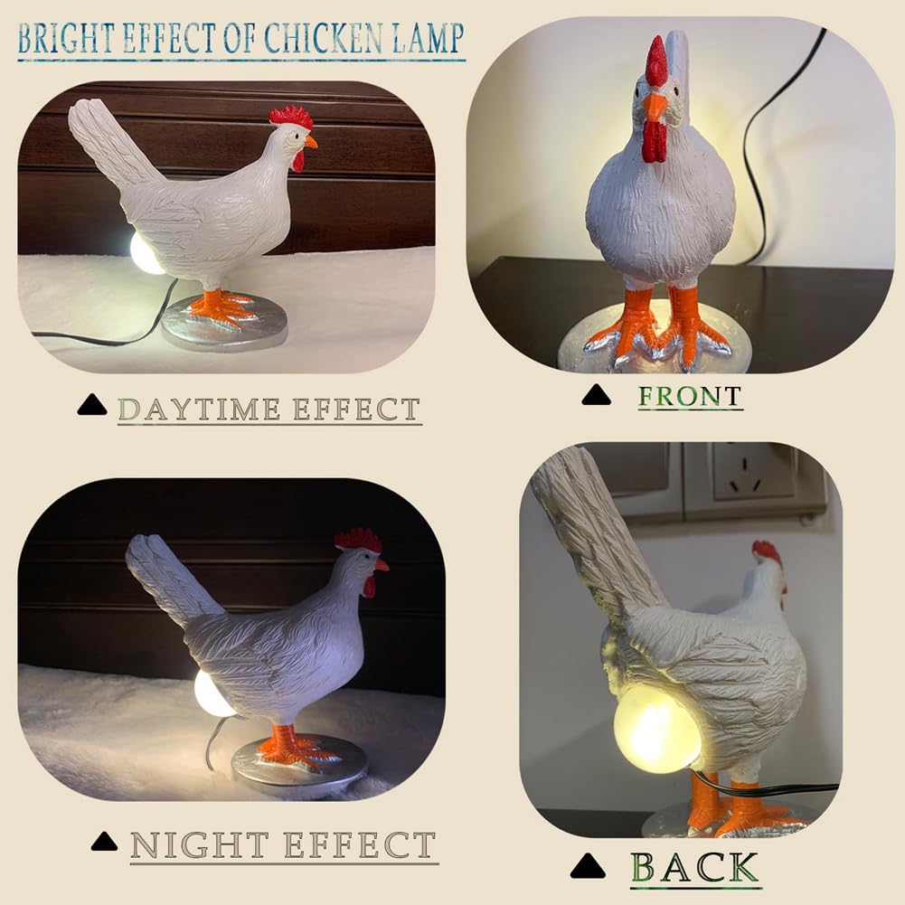Fowecry 3D Chicken Egg LED Table Lamp - Lifelike Resin Night Light with USB, Easy to Use, White, 15,5 x 6 x 14 cm - Image 2