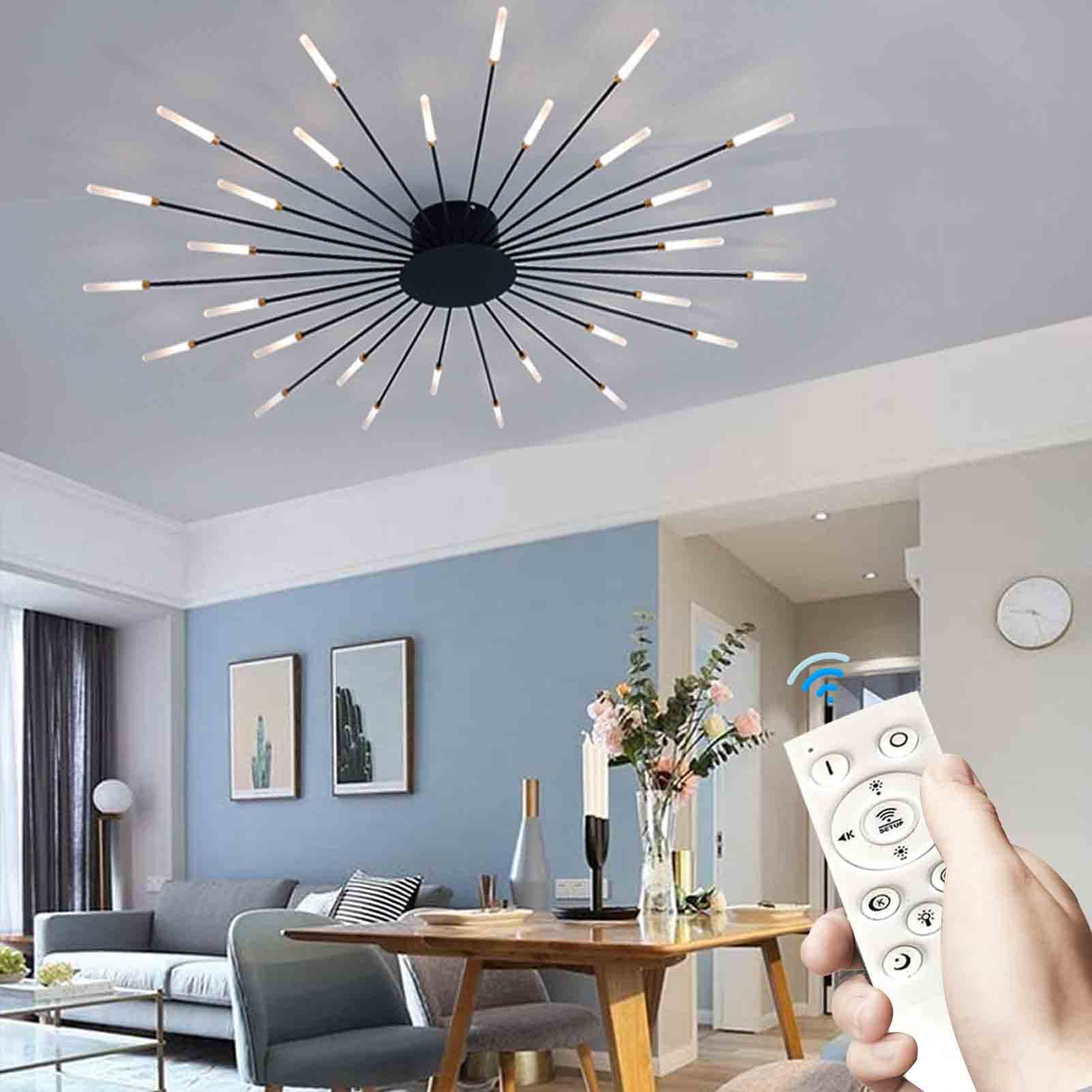 LYMSXAZOU LED Ceiling Light dimmable with Remote Control, Fireworks lamp Modern, 3000-6000K Chandelier for Living Room Bedroom Kitchen Hallway Children's Dining (30, Black)