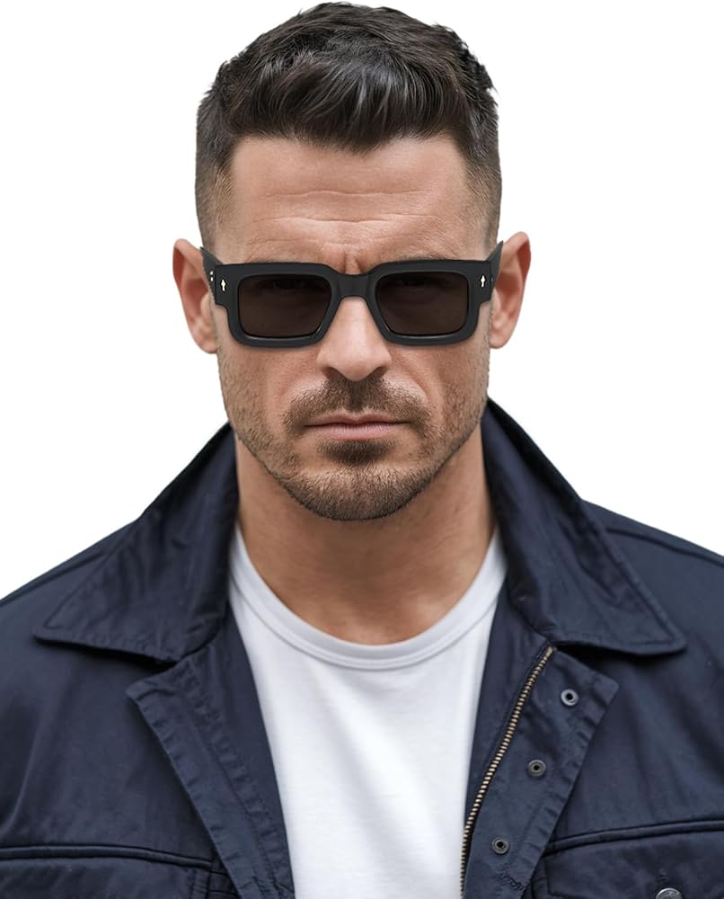 AUSQUQI Thick Frame Square Sunglasses for Men Women Trendy Chunky