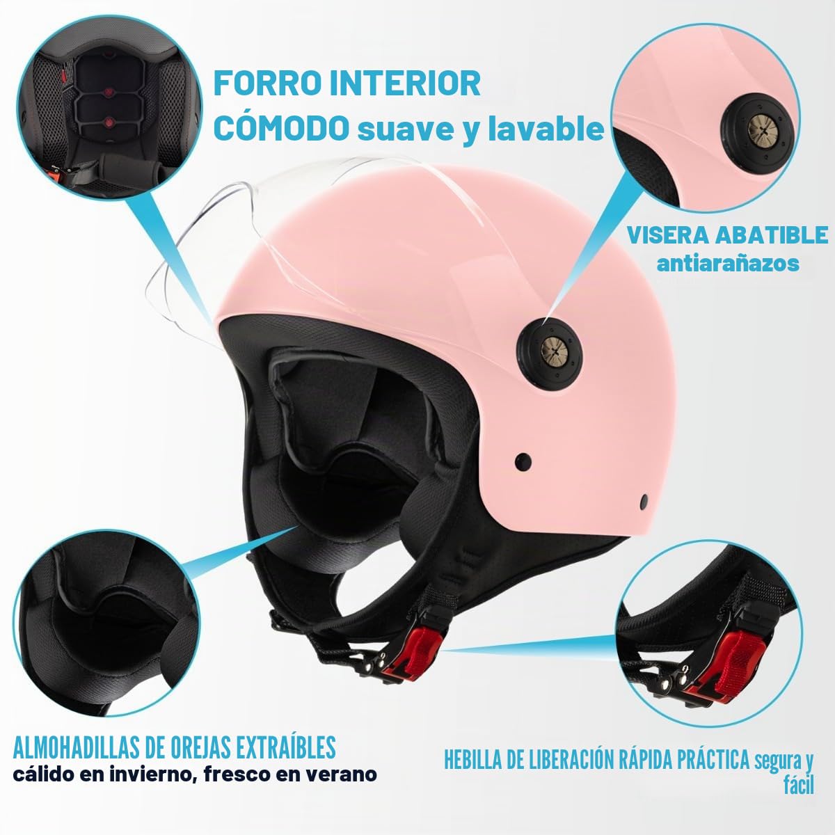 VINZ Duoro Casco Scooter | Casco Jet con Visera | para Moto & Ciclomotor | ECE 22.06 Homologado | En Tamaño XS - XL | para Hombre y Mujer