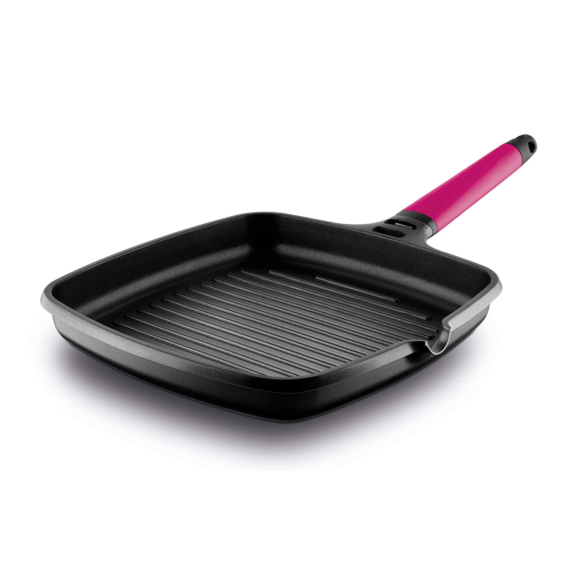 Fundix Induction Grill Pan with Removable Handle, 22 x 22 cm, Cast Aluminium, Magenta, 22 x 16 x 30 cm