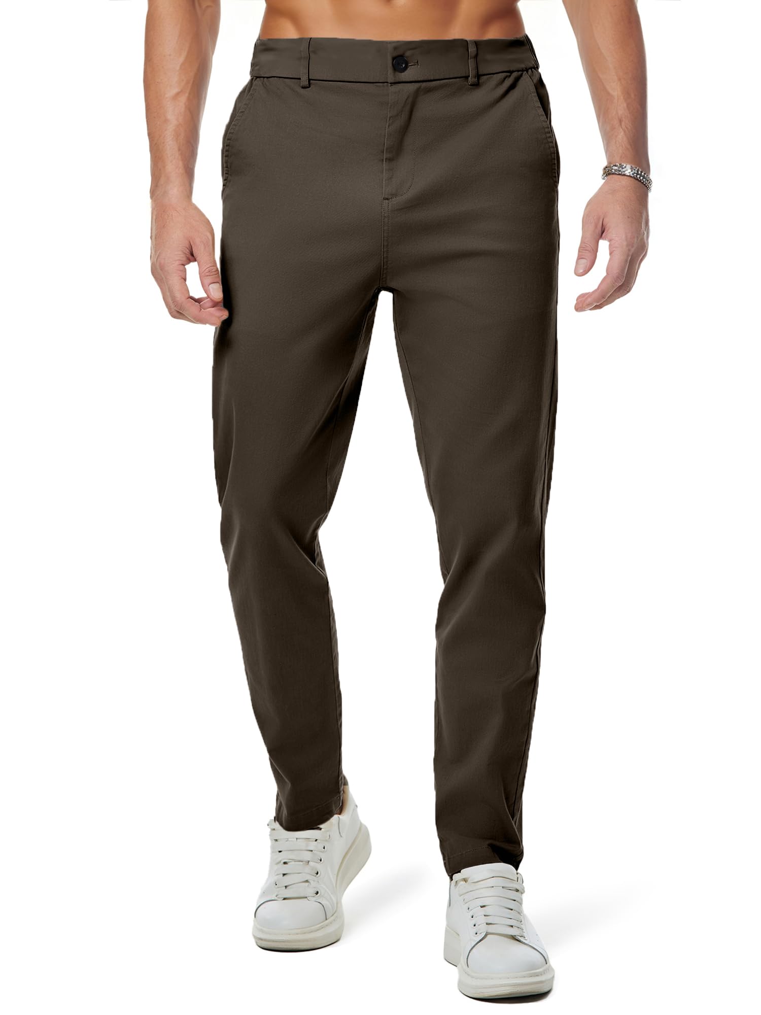 JMIERR Men's Chino Pants Casual Stretch Waist Tapered Trousers with Pockets